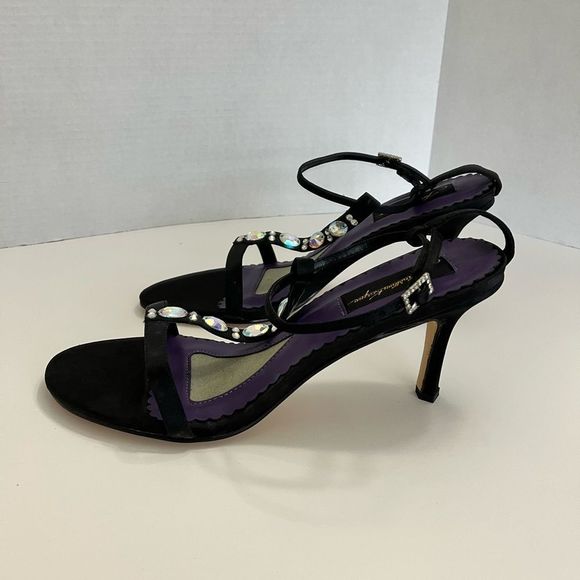 Johnathan Kayne Footwear Open Toe Heels Jeweled Ankle Strap Black/Purple Sz 10.5 - Picture 5 of 13